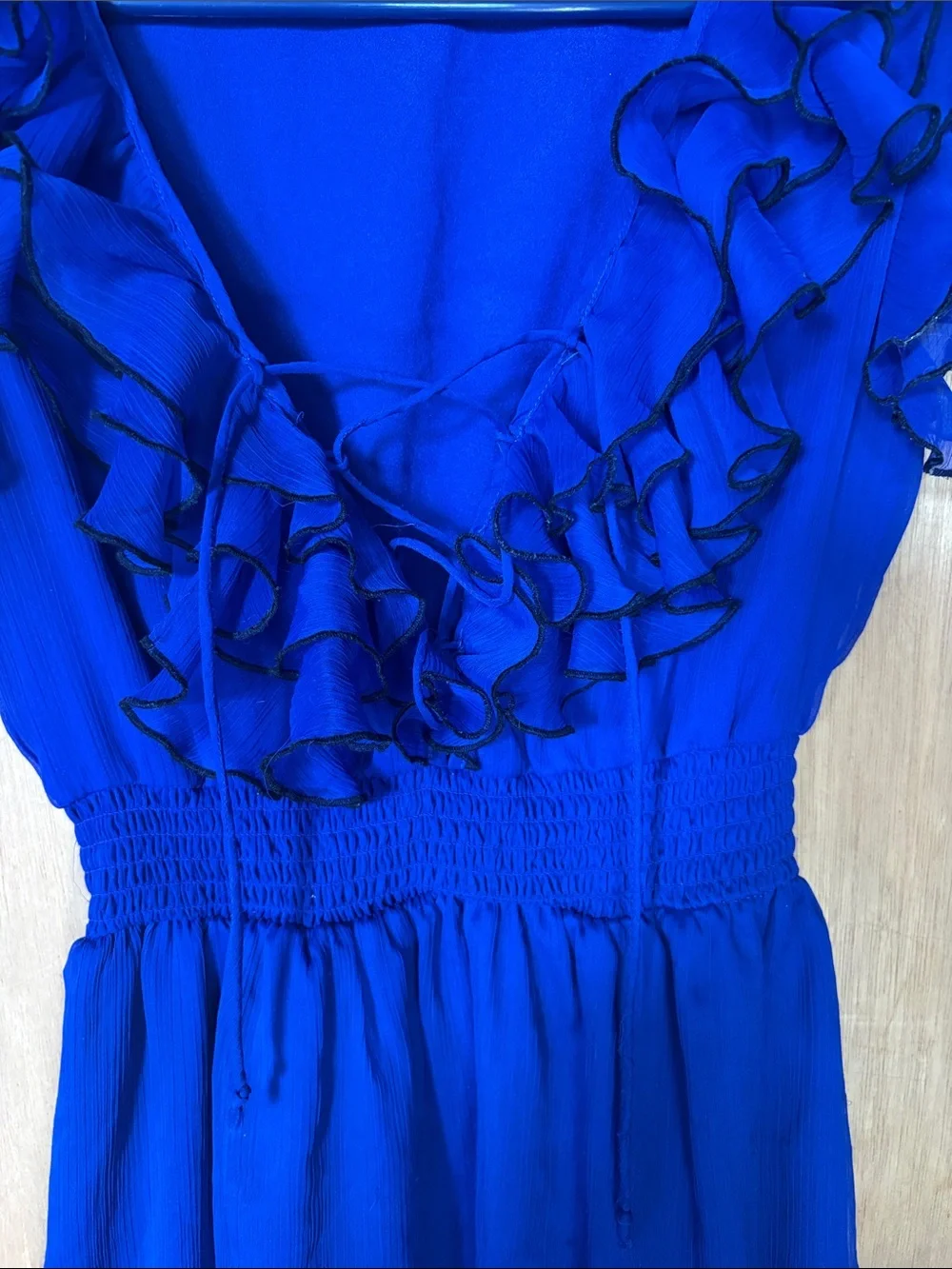 Arden B Electric Blue Dress with V-Neck Ruffle
